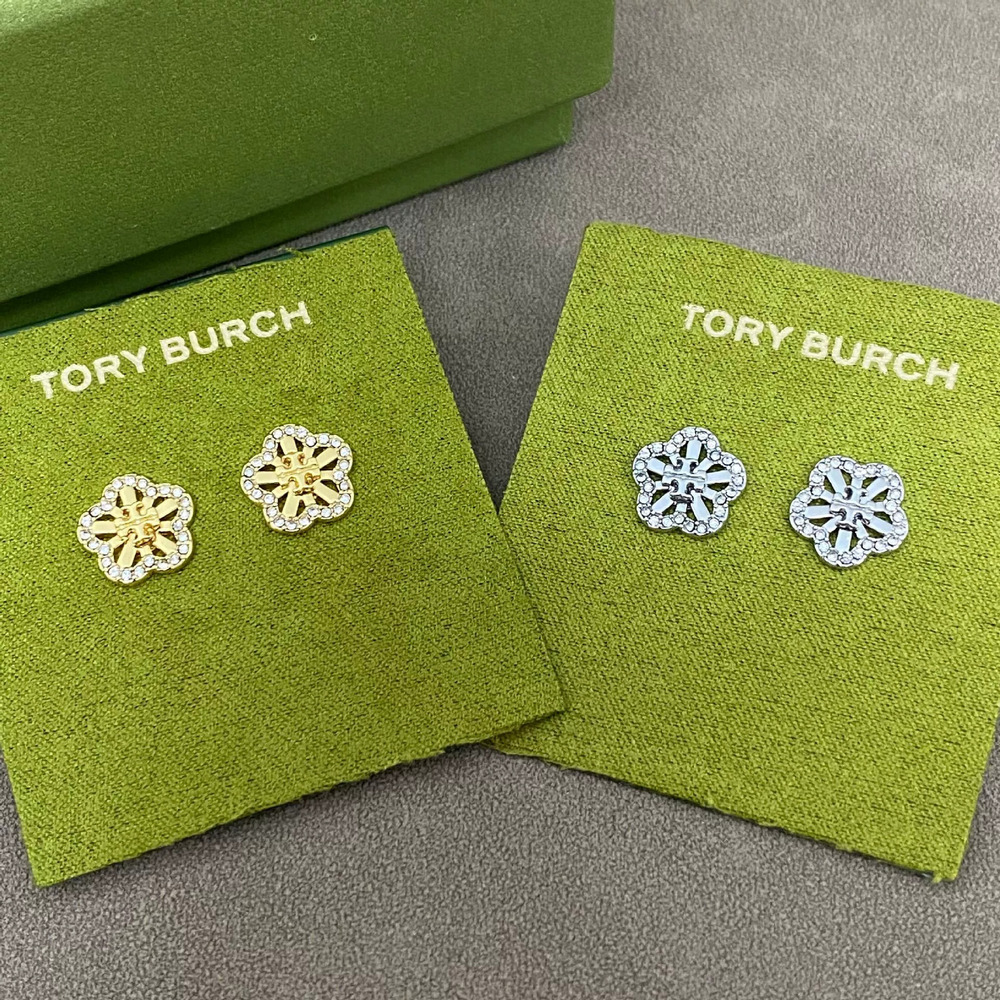 Tory Burch Flower Rhinestone Stud Earrings Metal